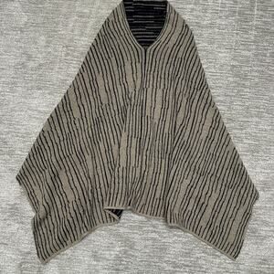 Portolano Cape Sweater Womens Beige Black Cashmere Silk Knit Poncho Striped